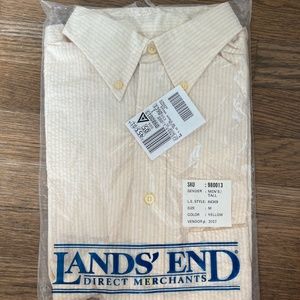 NWT Lands' End Medium Yellow Sear Sucker Button Down Long Sleeve